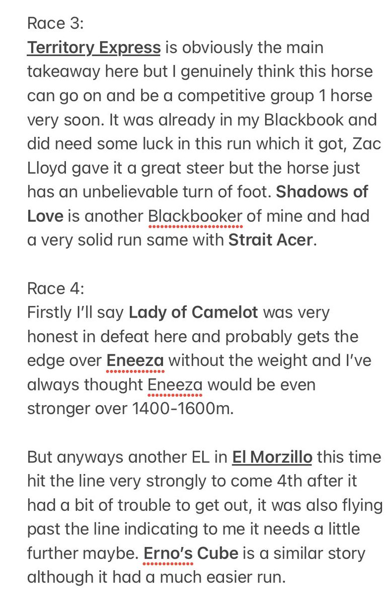 PunterNcolector's tweet photo. My Randwick Review - or more so just a little outline on some #horses that impressed me and recommended #blackbookers . 📓

Not something I usually do but might continue going forward if I have the time.

If I had to highlight one particular horse from this it’s El Morzillo 👀 https://t.co/s6JEJCId6h