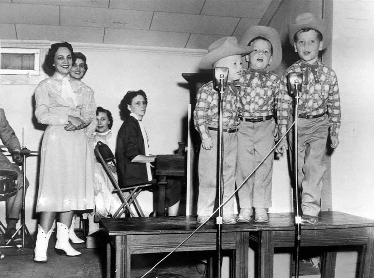 Traces of Texas reader Carolyn Miller sent in this circa 1956 photo of the Gatlin Brothers (Larry, Rudy, and Steve) singing on the Slim Willet show in Abilene. I love their matching outfits and little cowboy boots! Thank you, Carolyn. A great little slice of Texas history!