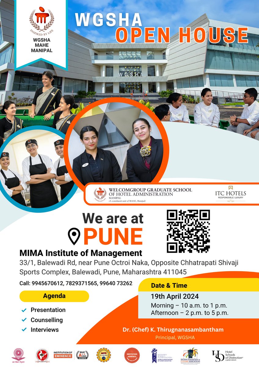 #WGSHA Representatives will be visiting Pune on April 19, 2024 (10 am – 1 pm;  2 pm – 5 pm) at MIMA Institute of Management, 33/1, Balewadi Rd, Opposite Chhatrapati Shivaji Sports Complex, Balewadi, Pune,
For queries -9945670612,  7829371565, 9964073262

#admissionopen