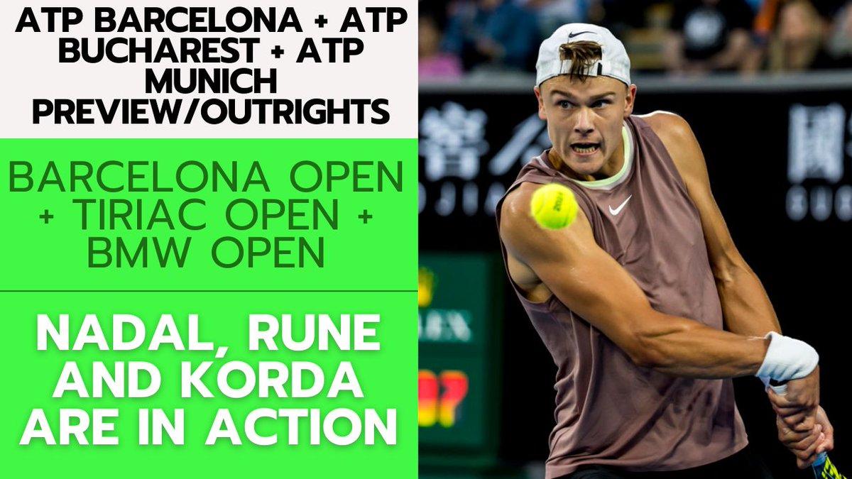 ATP Barcelona + ATP Bucharest + ATP Munich Preview/Outrights – 4/14/24 | Tennis Gambling Podcast (Ep. 254) w/ @ReichelRadio 🏆Previewing 3 ATP Tournaments 🇪🇸Nadal Makes His Return 💰Lock & Dog Spotify - buff.ly/3vJaCwj