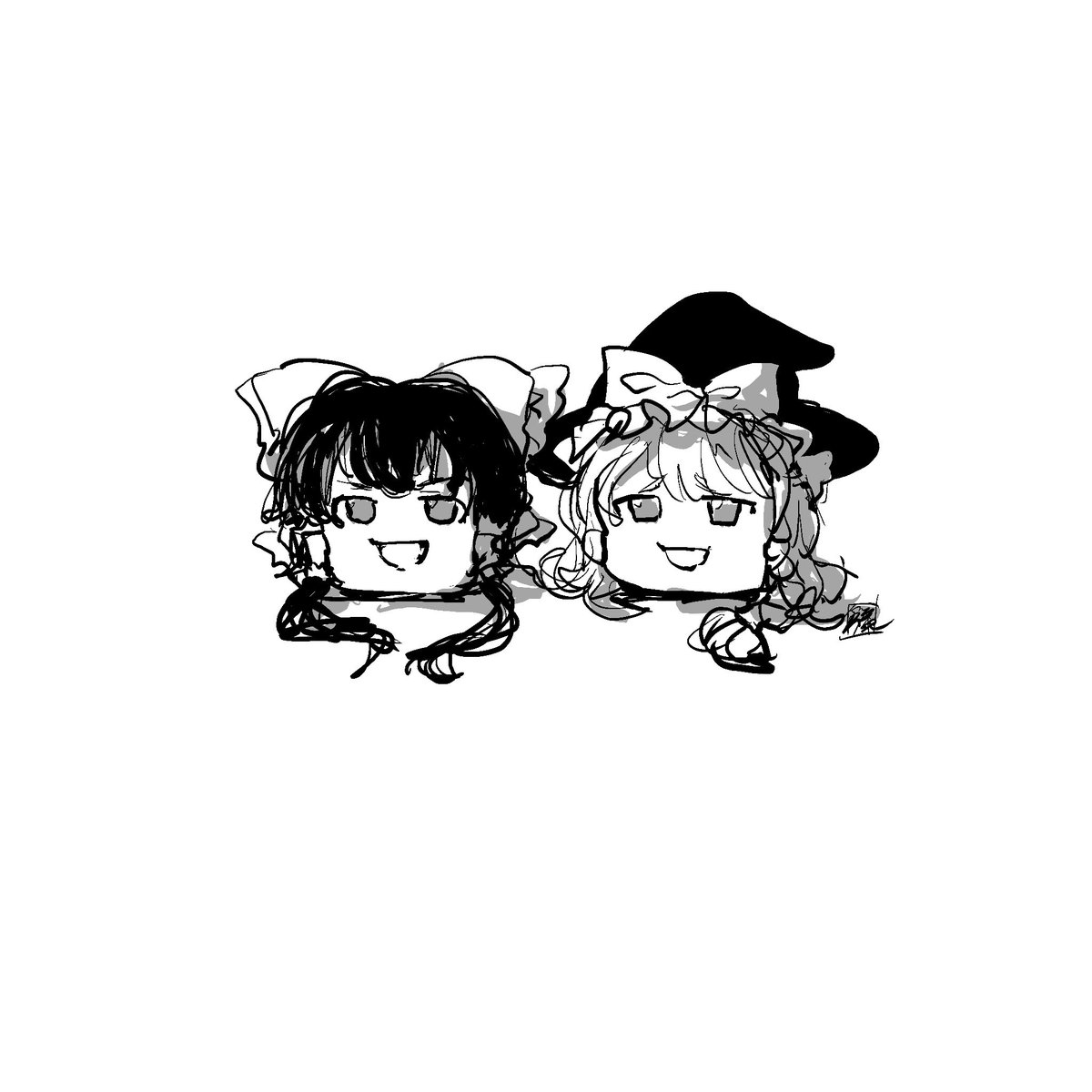 hakurei reimu ,kirisame marisa smile open mouth simple background multiple girls white background hat bow  illustration images