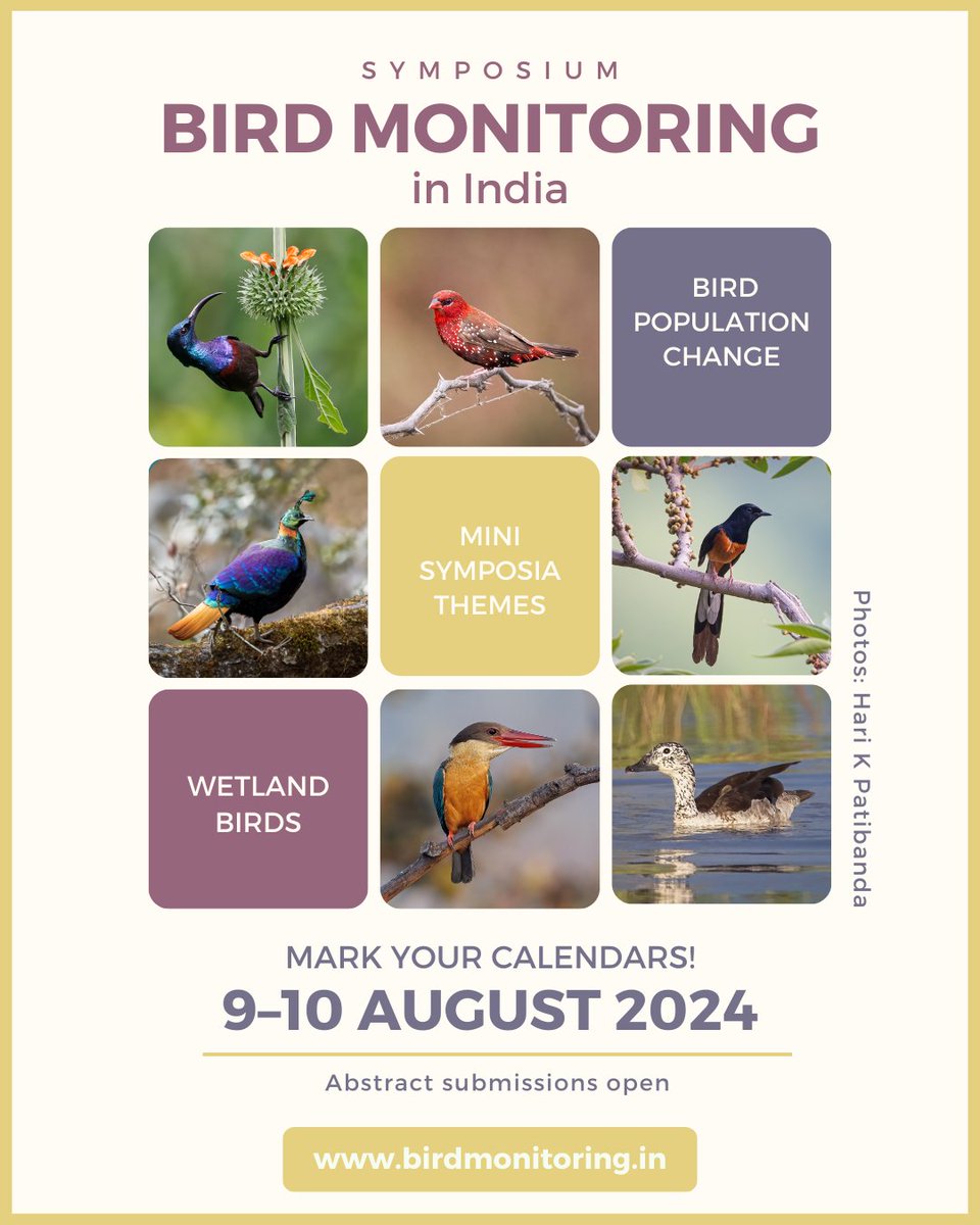Join us on 9-10 August 2024 for the annual online symposium on Bird Monitoring in India. Head here to submit an abstract or attend as a participant: birdmonitoring.in #indianbirds #symposium #birdmonitoring #birdresearch #birdconservation