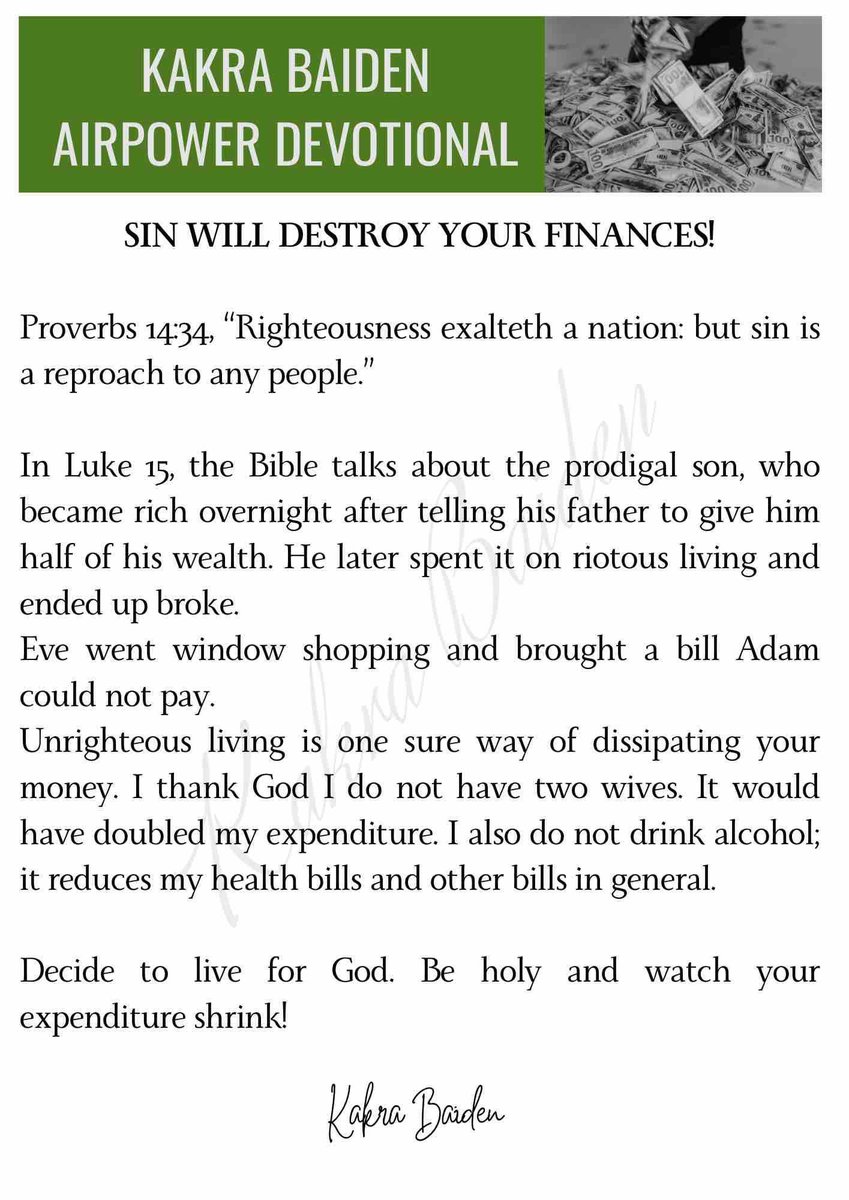 SIN WILL DESTROY YOUR FINANCES #kakrabaiden #devotional #daily #retweet