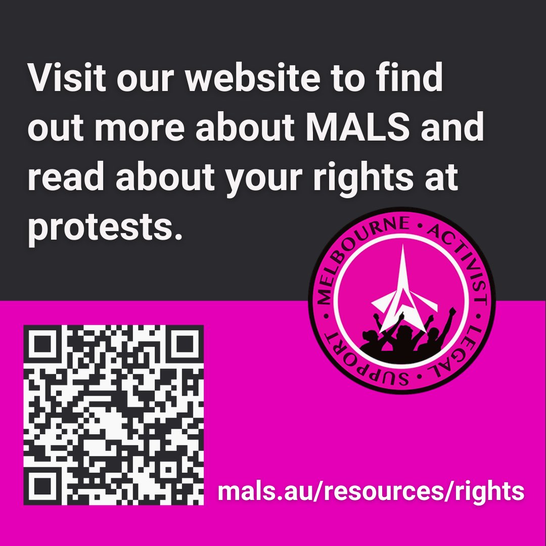 Visit our website to find out more about MALS and to learn about your rights at protests.

mals.au/resources/righ…

7/7

#VicPolWatch #ProtectProtest #ProtectTheProtest #DefendDissent #RightToProtest #HumanRights #A15ForPalestine #A15actions