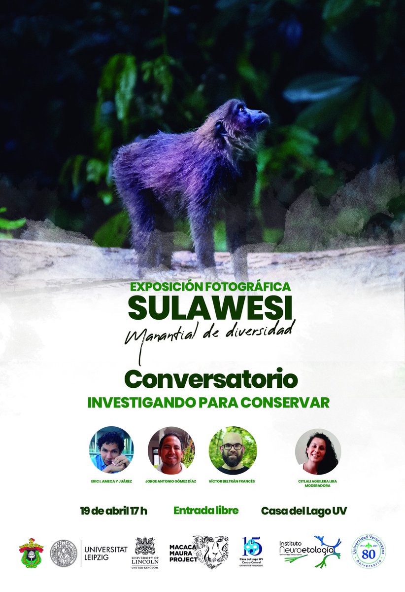 #UV_EnLaCiencia Súmate al diálogo de expertos compartirán cómo la investigación puede ser el puente hacia la conservación de especies en peligro de extinción, dentro de la exposición fotográfica 'Sulawesi. Manantial de diversidad'. 🐒🌳 19 de abril | 17 h | @CasadelLagoUV