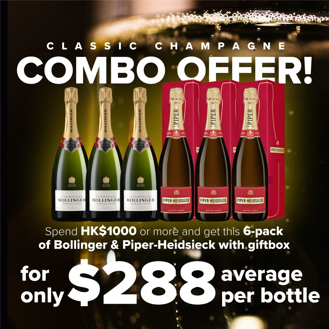 Cellarmastershk's tweet photo. With every $1000 you spend we'll sell you our six-pack of Piper-Heidsick Cuvée Brut with giftbox and Bollinger Special Cuvée for only $288 average per bottle! (that's $40 off the usual average price per bottle). https://t.co/8ofWA6IJOc https://t.co/K55h0SmV1T