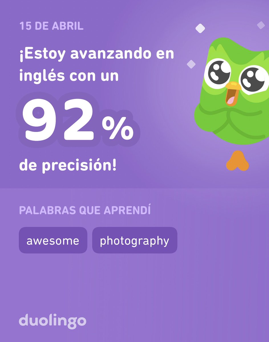 santaclara71's tweet photo. ¡Estoy aprendiendo inglés en Duolingo! Es gratis, divertido y efectivo. https://t.co/olaUMcc784