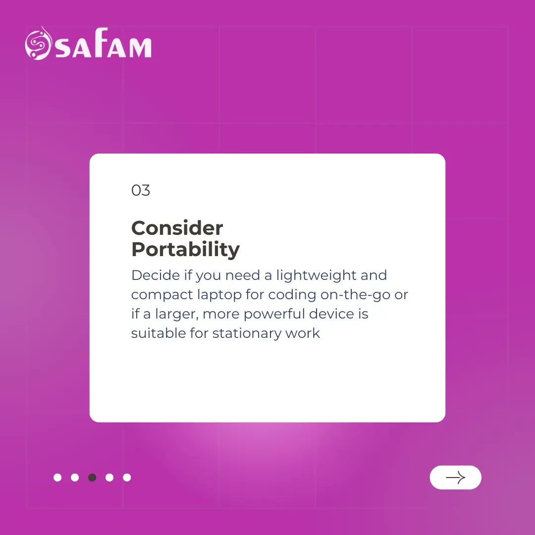 safamdigital_'s tweet image. As programming becomes increasingly vital in various fields, selecting the right laptop is crucial for smooth coding experiences. Here are five steps to guide you in choosing the ideal machine.

#ProgrammingEssentials
#CodingLaptops
#TechTips
#SmoothCoding
#TechGuidance