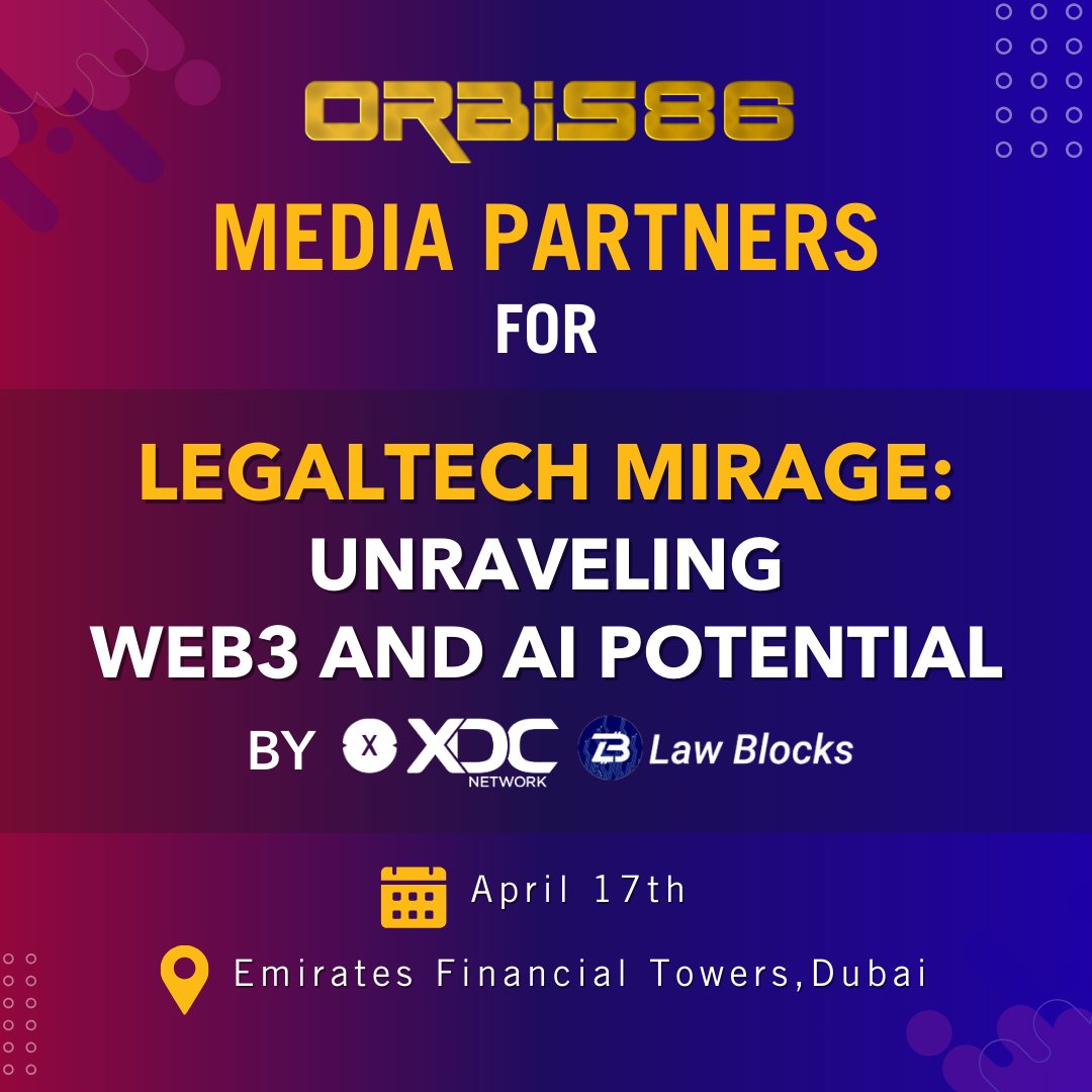 orbis86_x's tweet photo. 🌟 Dive into the future of legal technology at the "LegalTech Mirage: Unraveling #Web3 and #AI Potential in #UAE" on April 17th hosted by @XinFin_Official, @MaharashtraDAO & @Web5Nexus.

🗣️ Engage with industry leaders, explore real-world examples, and gain valuable insights into the latest advancements in LegalTech, Web3, and AI.

👉Reserve your seat now: https://t.co/zAUgtJDQII

#token2049dubai