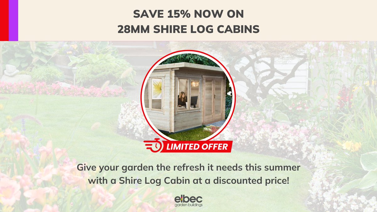 🌟 Give your garden the refresh it needs this summer with a Shire Log Cabin with our exclusive 15% discount offer!  

⏳ Offer ends Wednesday 8th May 2024.  

👉 t.ly/X7h10  

#elbecgardenbuildings #logcabinbuilding #logcabins #gardenbuildingideas #logcabin