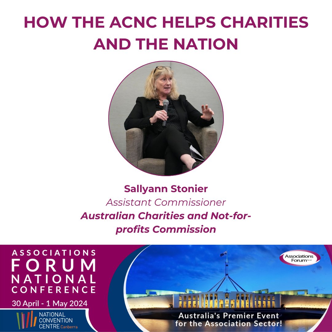 Sallyann Stonier explores the instrumental role that the ACNC play in fostering transparency and accountability within charities, thereby enhancing public trust and contributing to the nation’s welfare. Don’t have a ticket yet? Register here: afnc.associations.net.au/register.html 

#AFNC2024