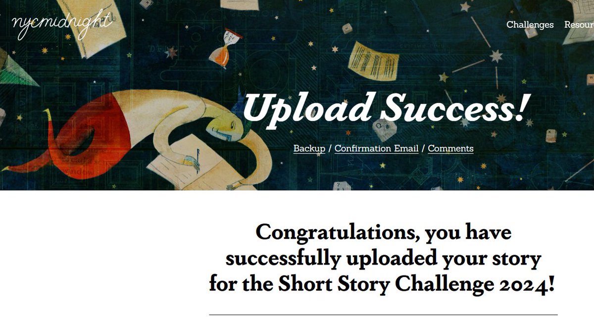 Whew, another <a href="/nycmidnight/">NYC Midnight</a> challenge completed! Nothing like taking final edits down to the wire, then changing the title in the last seconds of editing.
#ShortStoryChallenge2024 #AmWritingYA