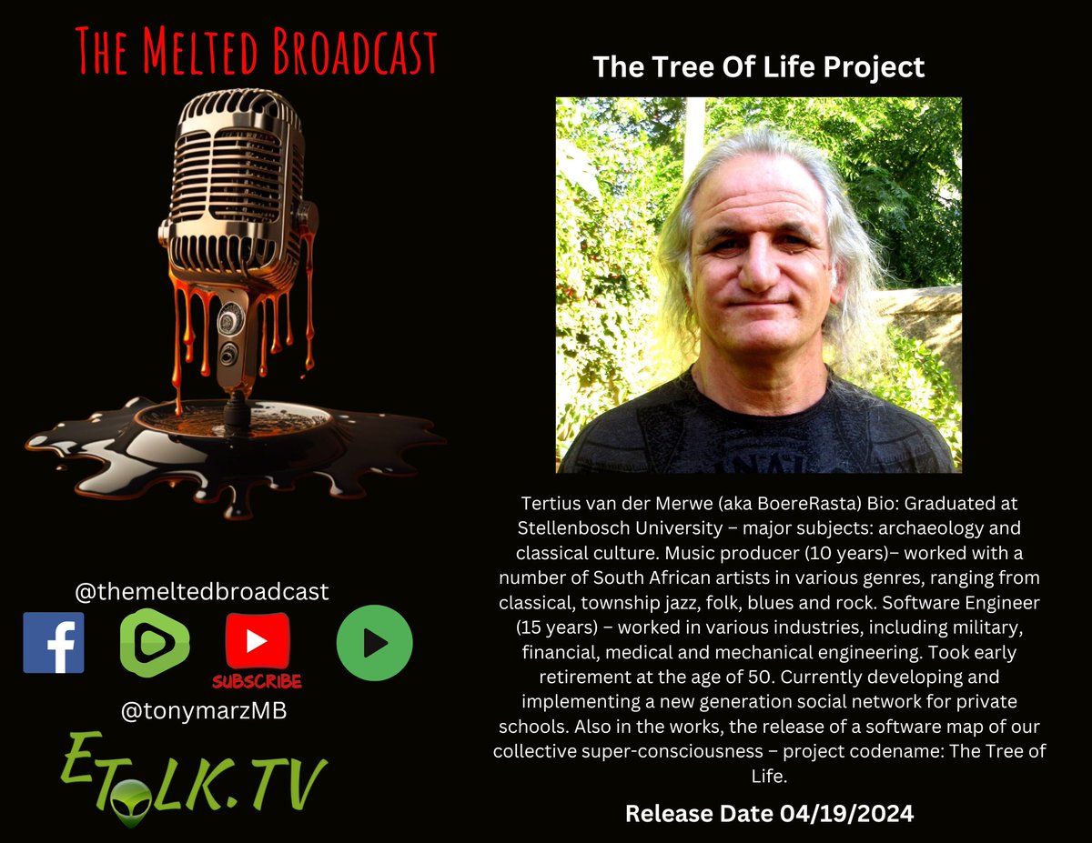 This week's guest @BoereRasta to talk about The Tree of Life Project and what's going on in the skies! #astrology #egypt #ufos #kemet #staymelted #themeltedbroadcast #ancientknowledge  #4biddenknowledge   #SubscribeNow #UAP #starseedawakening #starseed #astralprojection