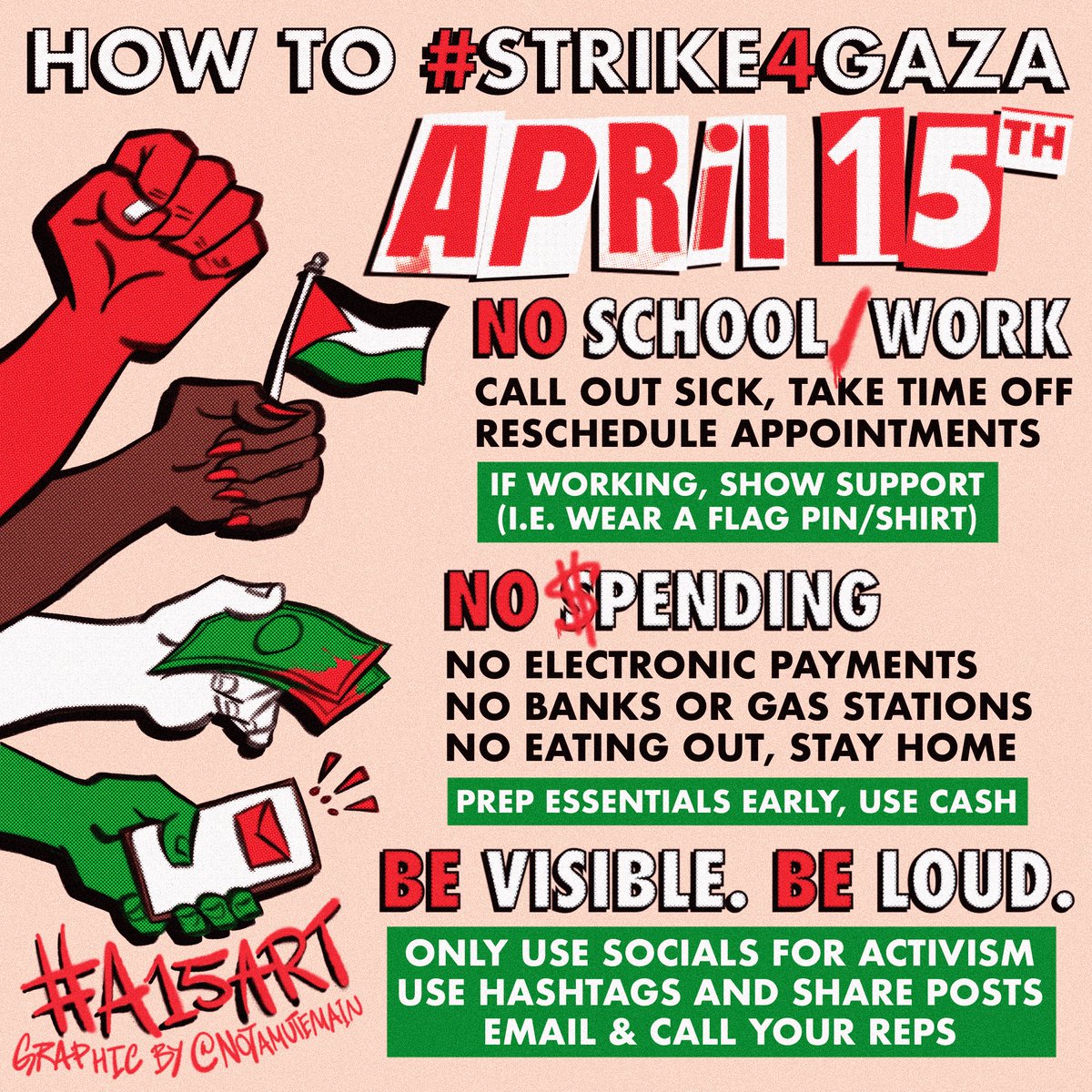 Since it's April 15 for me i'll be striking. Here is a thread of useful accounts and threads. #Strike4Gaza #StrikeForGaza