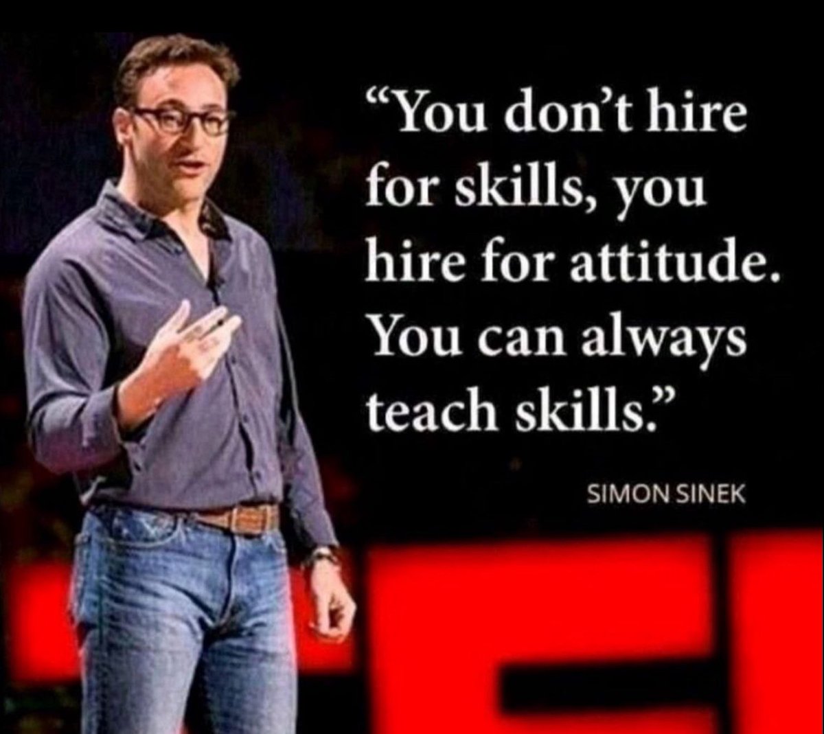 Technical skills are not as important as the ability to innovate, think outside the box, work with others, adhere to our values, and be flexible 👉 What do you think? I couldn‘t agree more #worklife #motivation #FutureofWork #Leadership #success #startup Source 🙏 Simon Sinek