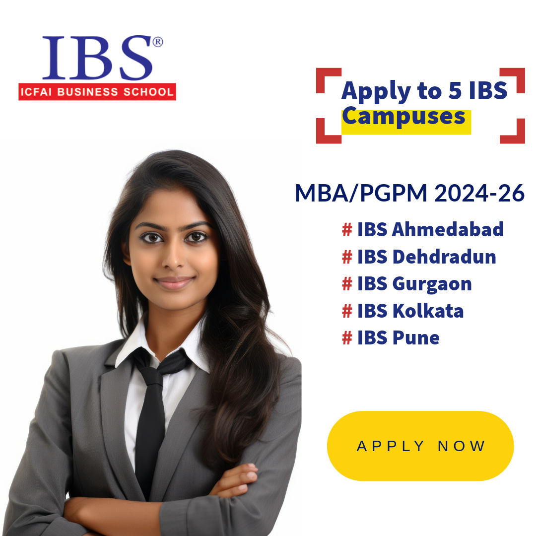 MBA/PGPM 2024-26 
📢 Applications open for 5 IBS Campuses! 
#IBSAhmedabad #IBSDehradun #IBSGurgaon #IBSKolkata and #IBSPune 
🚦 Only few seats are available! 
✅ Apply Now bit.ly/4awKTWX

📅 Next selection process is scheduled on 28th April 
⏰ Last date to apply 26th…