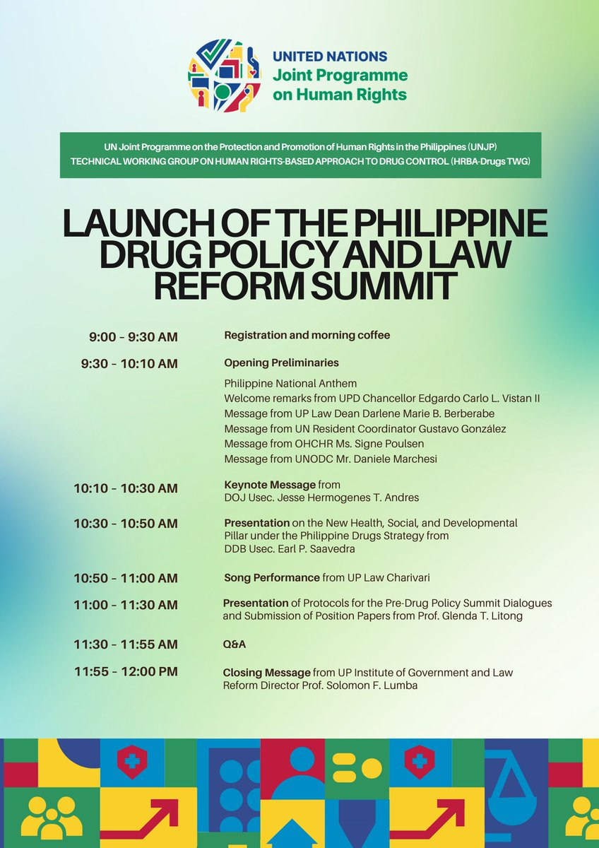 UPCollegeofLaw's tweet photo. Join the launch of the Philippine #DrugPolicySummit2024 and help kick off a new chapter in our country’s drug policy. Together, we can make a #RealDifference.
Join us via Facebook and Zoom!
REGISTER👉– https://t.co/Y13ABkLBLs https://t.co/iKyjd3iBaE