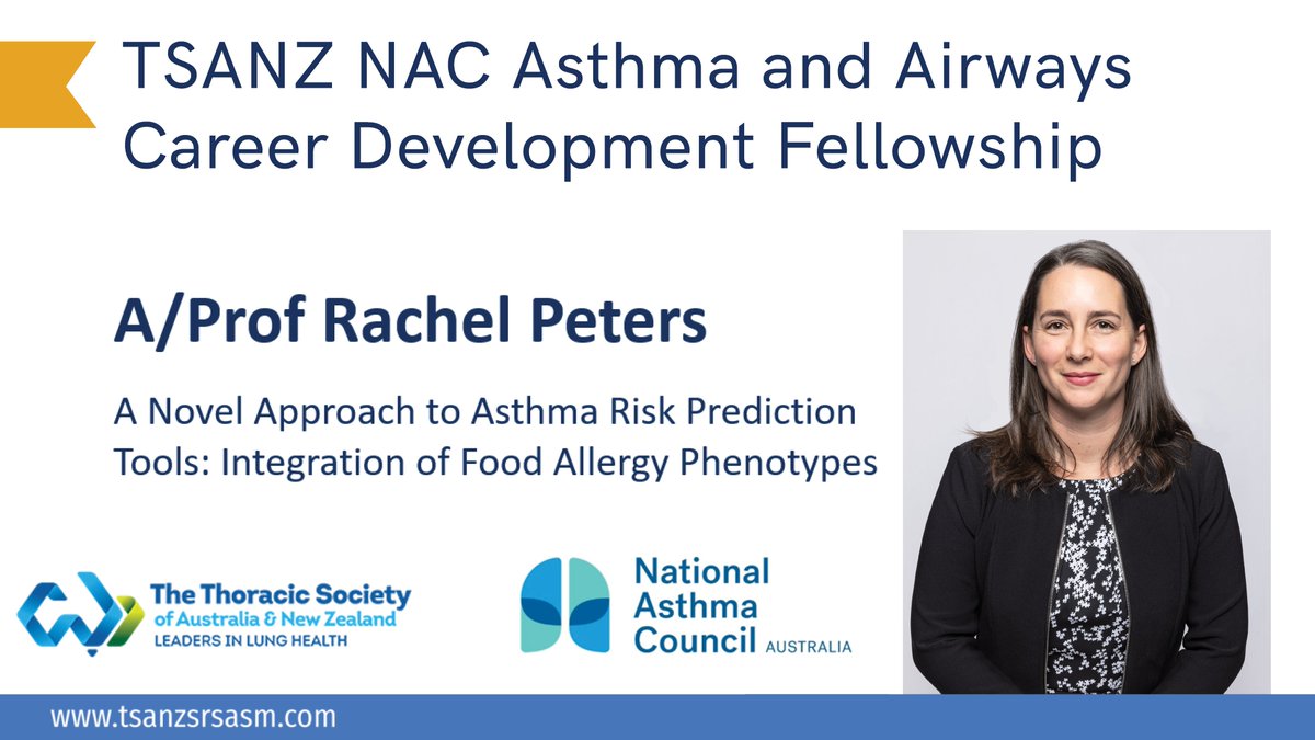Congratulations A/Prof Rachel Peters, recipient of the NAC @TSANZ 2024 career development fellowship. Prof Peters, Principal Investigator of @mcri_for_kids HealthNuts and EarlyNuts, will be developing a prediction model to assist clinicians to provide early asthma diagnoses.