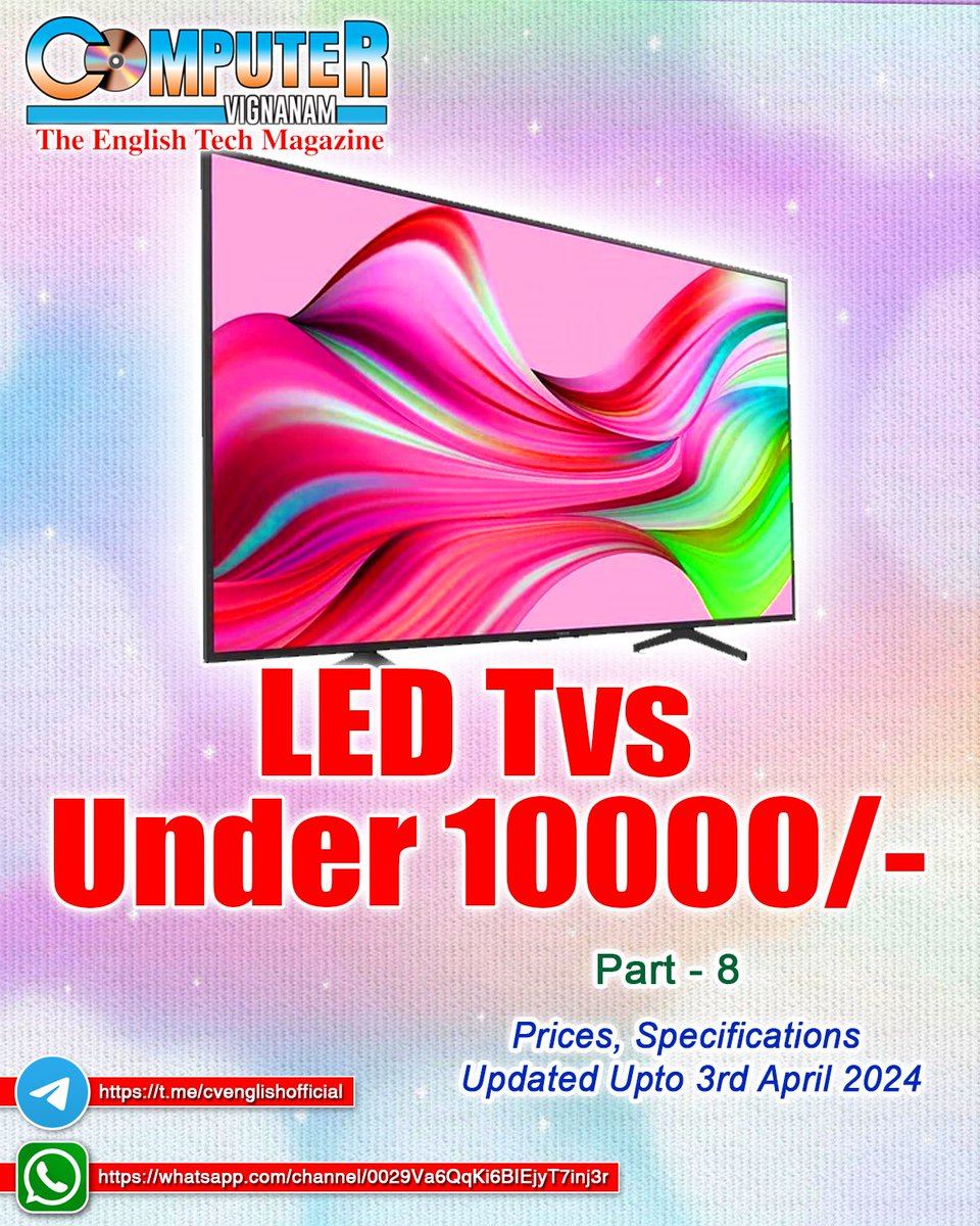 LED TVs Under 10000/-
#cvenglishofficial
#computervignanam
#antutu
#antutubenchmark
#antutuscore
#popular
#tech
#technology
#technews
#telugutech
#techtoday
#techno
#techenglish
#techupdates
#techupdate
#telugunews
#tamilnews
#kannadanews
instagram.com/reel/C5xMUCRvW…