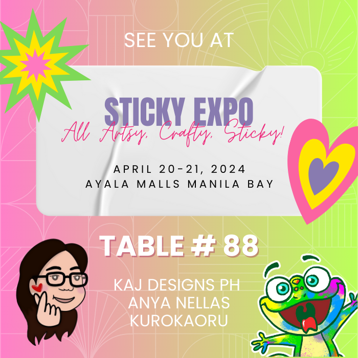 kajdesignsph's tweet photo. Annyeong yeorobon! We will be at Sticky Expo: All Artsy, Crafty, Sticky this coming weekend. 

Come and visit our booth, I'll be at Table#88 with Anya Nellas and Kurokaoru ❤️

See you there!! 😊

#StickyExpo #StickyExpo2024
#StickerPH #StickersPH
#ArtPH #CraftsPH https://t.co/7xRm85bgK6