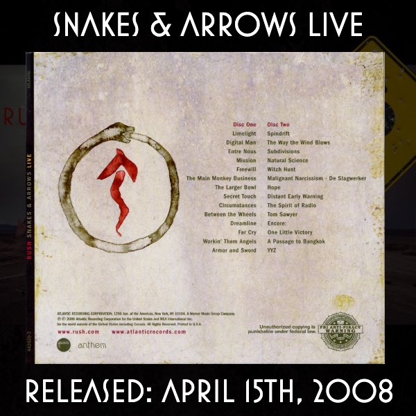 Wishing a happy 16th birthday to Snakes & Arrows Live! It was released on April 15, 2008! What’s your favorite track or extra from Snakes & Arrows Live? Images/dates courtesy of Cygnus-x1.net #Rush #RushHasAssumedControl #RushFamily