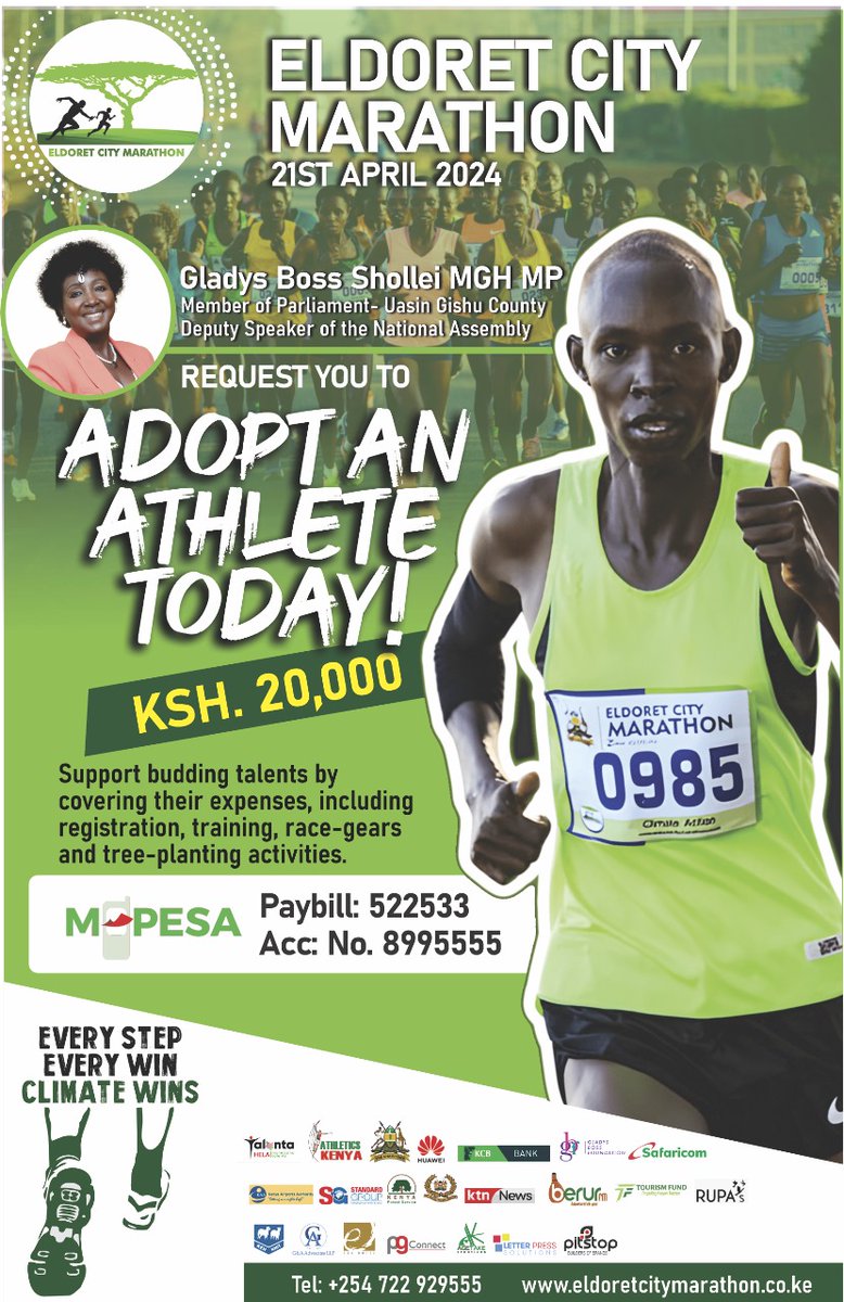 With #EldoretCityMarathon nearing, let's honor our athletes' dedication. Support them by adopting an athlete today. Adopt An Athlete Hon Gladys Shollei @e_citymarathon @GladysShollei