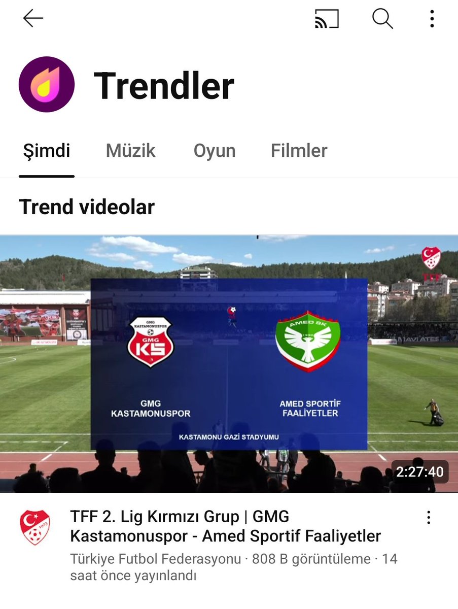 Kastamonuspor - Amedspor maçı YouTube Trendler'inde 1.sırada. #Amedspor