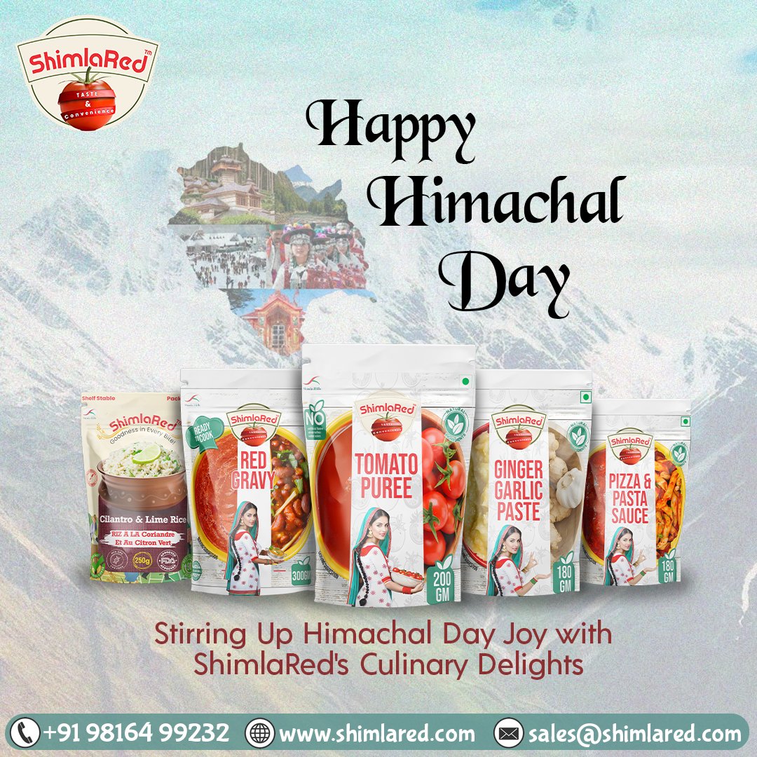 🏔️ ShimlaRed wishes you Happy Himachal Day! 🎉 Stirring up joy with our culinary delights, let's celebrate the essence of Himachal together. Indulge in flavours that capture the spirit of the Himalayas! 🍲

#ShimlaRed #HimachalDay #RTE #RTC #ReadytoEat #ReadytoCook #Himachal