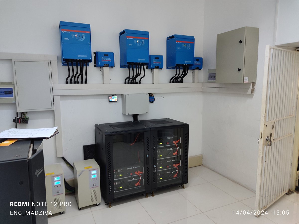 Energy Update April: We plugged a Certain Bank with a 36 Solar panel array and a 24kva Victron 3 phase Solar System with an auto start of Genset on excessively cloudy days, solar being the first priority. Images below