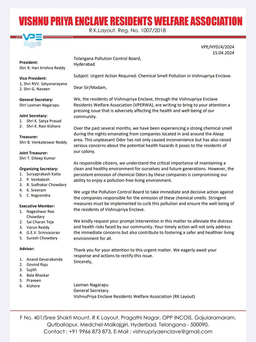 VPEnclave's tweet photo. @CPCB_OFFICIAL @TelanganaPCB 
#Danger #ALEAP #Alert #ChemicalSmell #SaveLives 
Unable to bear the chemical smell from #ALEAP industrial area please save our lives from these chemical industries nearby residential areas 
@kp_vivekanand
@Director_EVDM @GHMCOnline @CommissionrGHMC https://t.co/tjI42AjBql