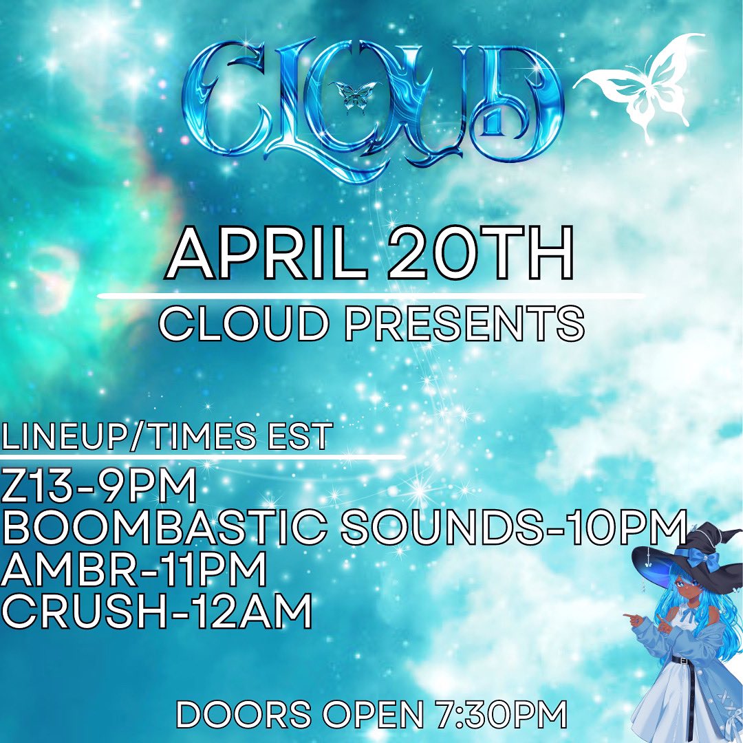Cloudsvrc's tweet photo. Come hang out in the clouds this upcoming Saturday We’re having a free spirited open genre night 🦋 A great time to make new friends! See you soon 🦋

dc: @lovesakuvr 

#intheclouds #cloudvr #vrchat #VRChat_world #virtualreality #vrchatparty #vrchatclub https://t.co/dIHgXhJYXe