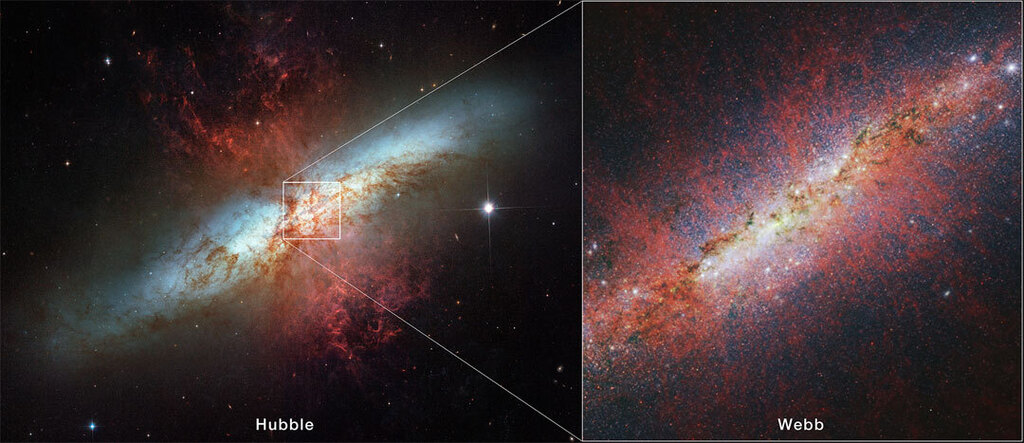 #space #nasa Full Explanation: ift.tt/yXpxZK5 (Excerpt): Something strange happened to this galaxy, but what? Known as the Cigar Galaxy and cataloged as M82, red glowing gas and dust are being cast out from the center. Although this starburst galaxy was surely stirred…