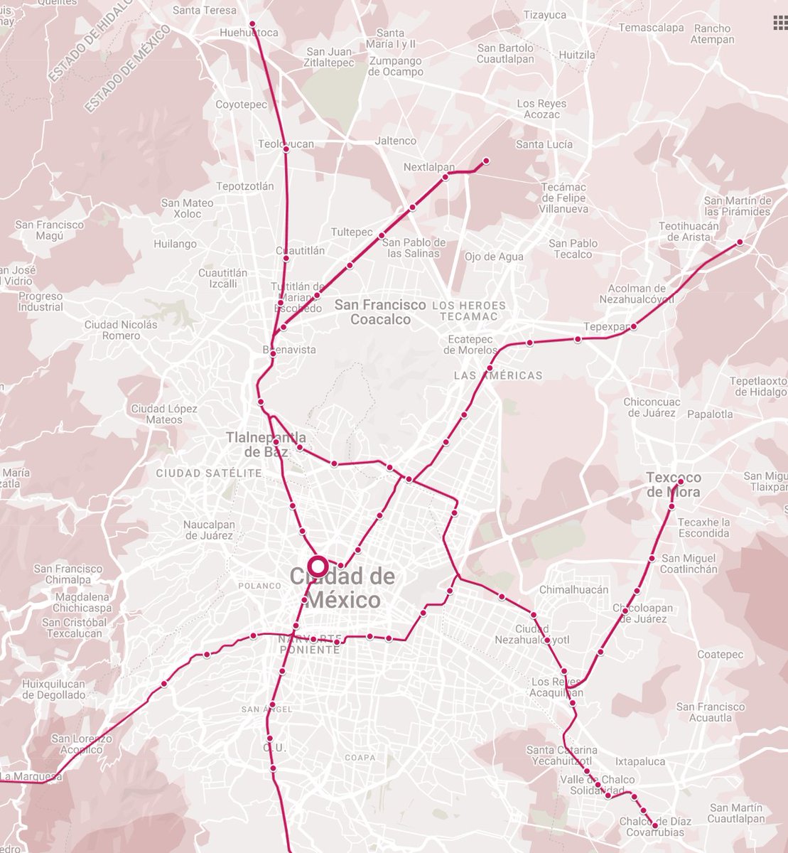 Ahora imaginense que el Tren Suburbano fuera replicado para acercar las periferias al corredor comercial y de trabajos mas importantes de la capital: Av Insurgentes. 

Ir de Neza hasta Chilpancingo, de Buenavista hasta Teotihuacan, de Chalco hasta Chilpancingo.