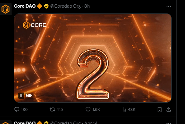 This tweet says a lot. There has been no activity lately by #CORE except for the countdown. What does it mean? Something serious is being cooked and you'll love it. Trust me history will be created $PARAM $BUBBLE $TRIP $BEYOND @Cookie3_com $DROIDS @limewire $SOMO $PIXIZ