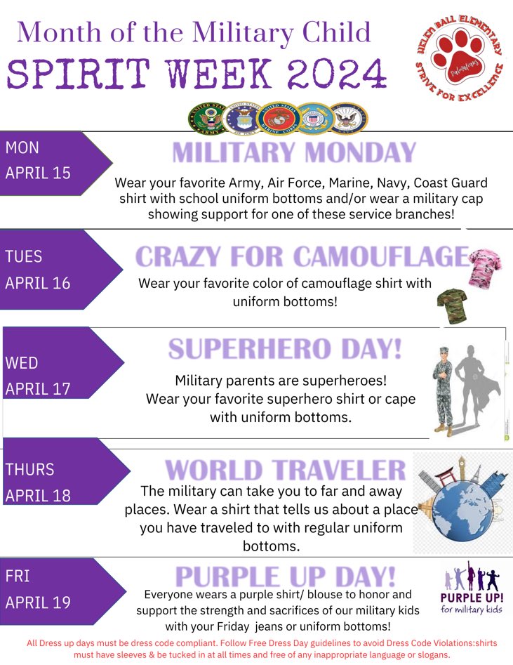 Military Child Spirit Week 🐾💜 @HBall_ES  #PurpleStarCampus