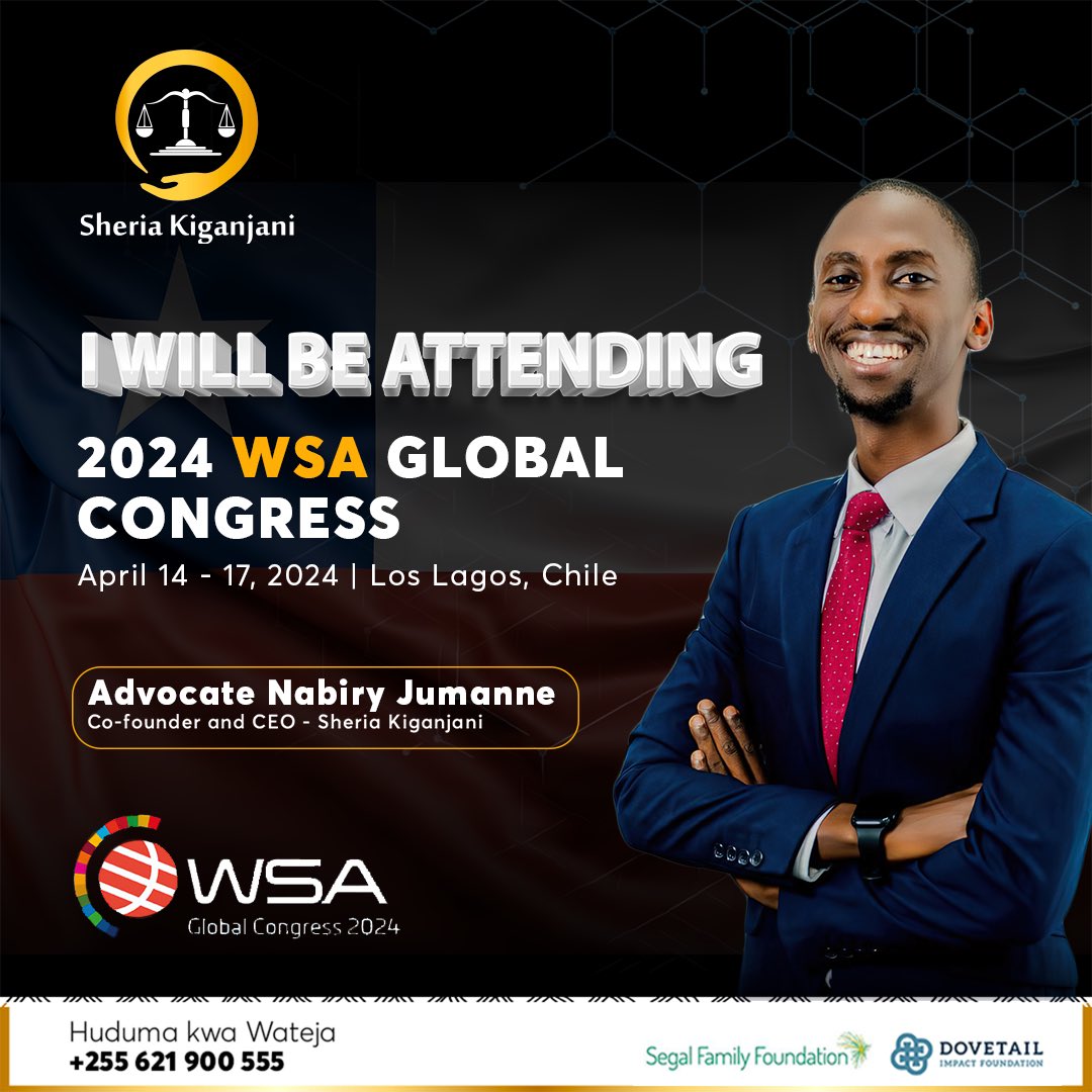 Sheria Kiganjani will be represented by our Co-Founder and CEO, Advocate Nabiry Jumanne in the upcoming 2024 WSA Global Congress taking place from 14th to 17th April in Chile 🇨🇱.
#sheriakiganjani #sheriakiganjaniapp #wsaglobalcongress #worldsummit #cso #chile #loslagos