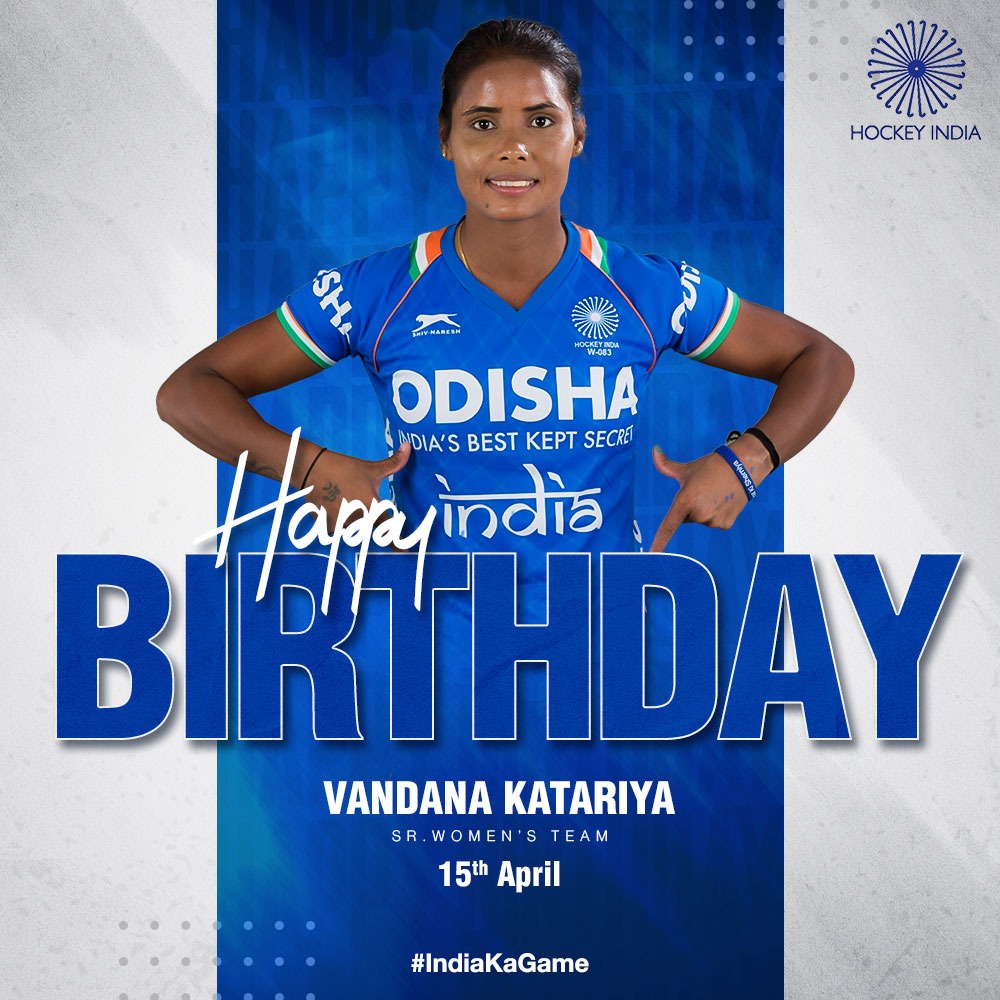 Join us in wishing Vandana Katariya, Forward of the Indian Sr. Women's Team a very Happy Birthday.

#IndiaKaGame #HockeyIndia #BirthdayWish
.
.
@CMO_Odisha @sports_odisha @IndiaSports @Media_SAI @Limca_Official @CocaCola_Ind