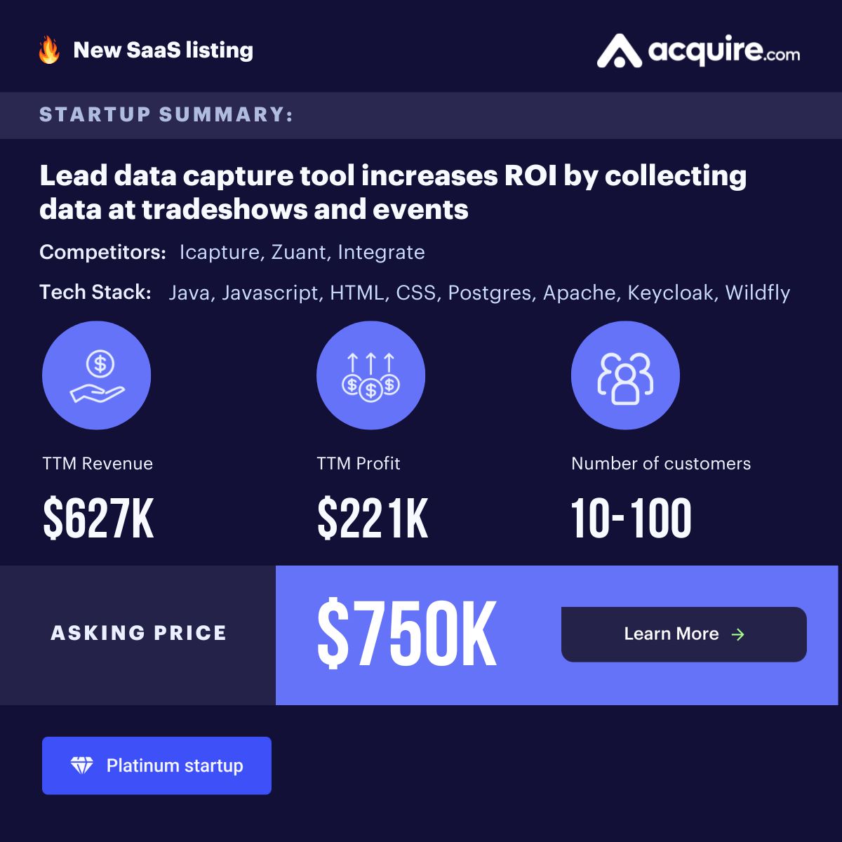 🔥 New GBA Startup Listed 🔥 SaaS | Lead data capture tool increases ROI by collecting data at tradeshows and events | $627k TTM revenue Asking Price: $750k Contact the seller here: buff.ly/3Qx6d7r