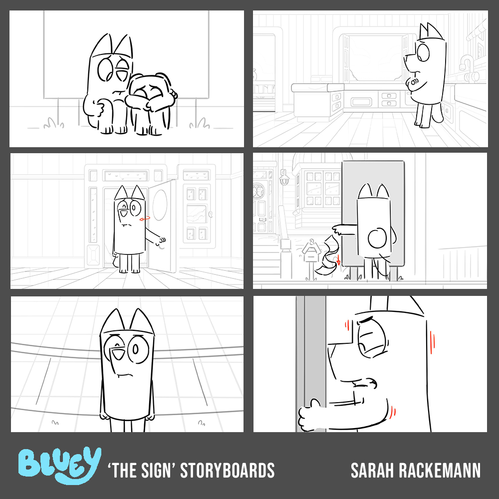 _rackemann's tweet photo. 🚨 SPOILERS AHEAD 🚨 I worked on both the Mt Cootha and ending segment of the #Bluey  episode #TheSign . And yes.. I cried a lot while boarding this episode. Drawing sad #Bingo will always break my heart.. but I knew she would be filled with happiness again soon. 🦋 #storyboards https://t.co/AuboRE5kra