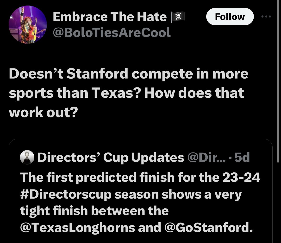 The crybabies at Texas were whining that #GoStanford plays in too many sports….while these schools  field bowling as a D1 sport?  Does pickleball also qualify?  Our ultimate frisbee team should have counted…we were champs four years straight.  LMFAO 😂