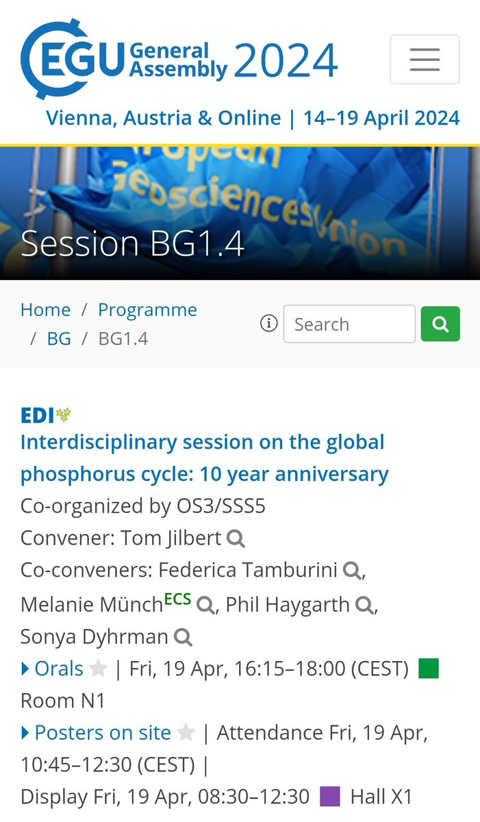 #EGU24 starts today in Vienna! A tip for your personal programs: the 10-year anniversary of our combined phosphorus session in BG/OS/SSS on Friday👌. Some great topics and presenters too, see meetingorganizer.copernicus.org/EGU24/session/… for details. @EuroGeosciences @EGU_BioGeo @GeoHelsinkiUni