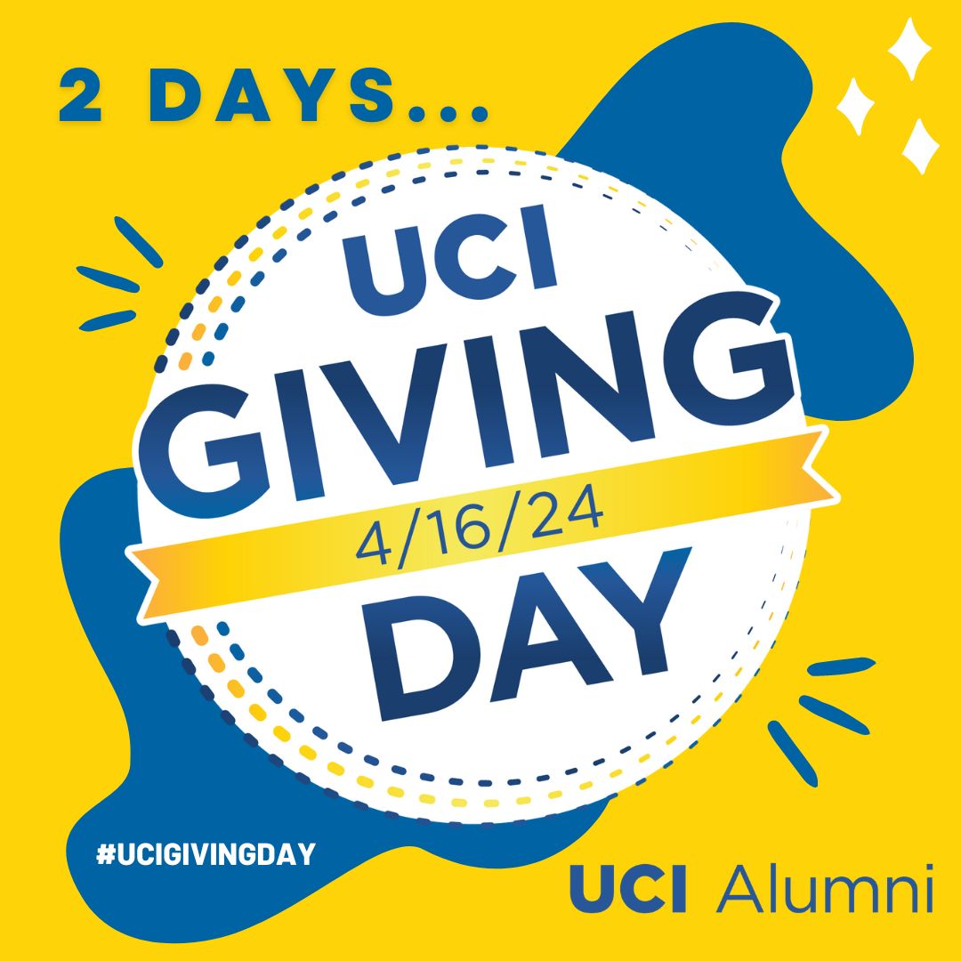 #UCIGivingDay is two days away! Did you know that many of our young Anteater's dreams are dependent on scholarships & financial aid in order to complete their degree here at UC Irvine? You can make an impact for these deserving students: givingday.uci.edu/giving-day/803… #UCIAlumni