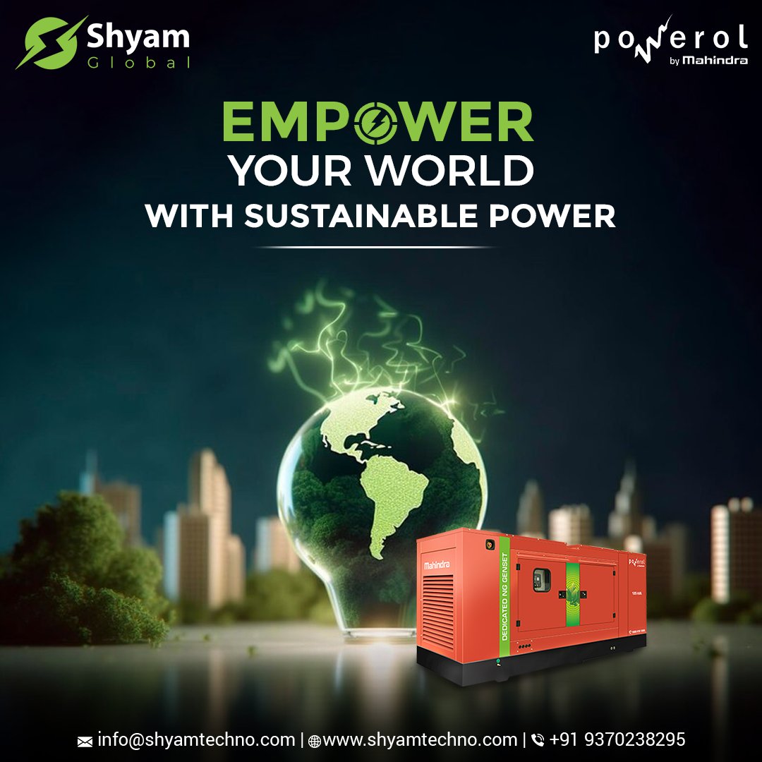 Spark a sustainable revolution! ⚡ Let your world shine with clean, reliable power.

#powerhouse #gogreen #energy #GreenRevolution #powerful #genset #shyamglobal #powerol #sustainableliving #mahindra #CleanPower