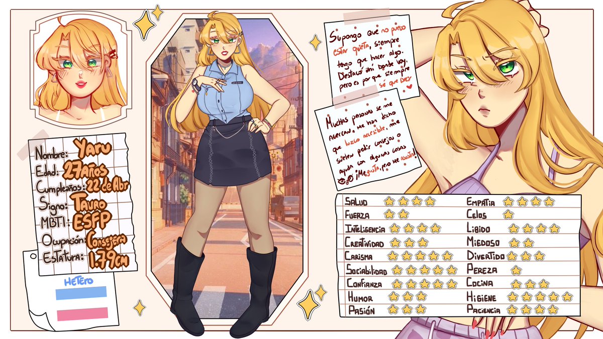 MikaryAkawa's tweet photo. Al fin terminé la ficha de mi niña Yaru 🥺✌️ es una persona super funcional socialmente, entrañable y carismática. A simple vista no parece tener debilidades, pero la verdad es que le cuesta forjar relaciones profundas o significativas con los demás #artoc #fichaoc https://t.co/O1xYucatIx