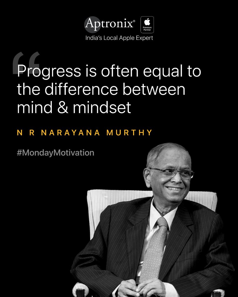 N.R. Narayana Murthy's journey teaches us that with passion and purpose, anything is possible. 🚀 #Aptronix #Apple #AppleIndia #AptronixIndia #ApplePremiumPartner #MondayMotivation #NRNarayanaMurthy #Journey #LifeJourney #Success #KeepItGoing #BelieveInYourDreams #Inspire