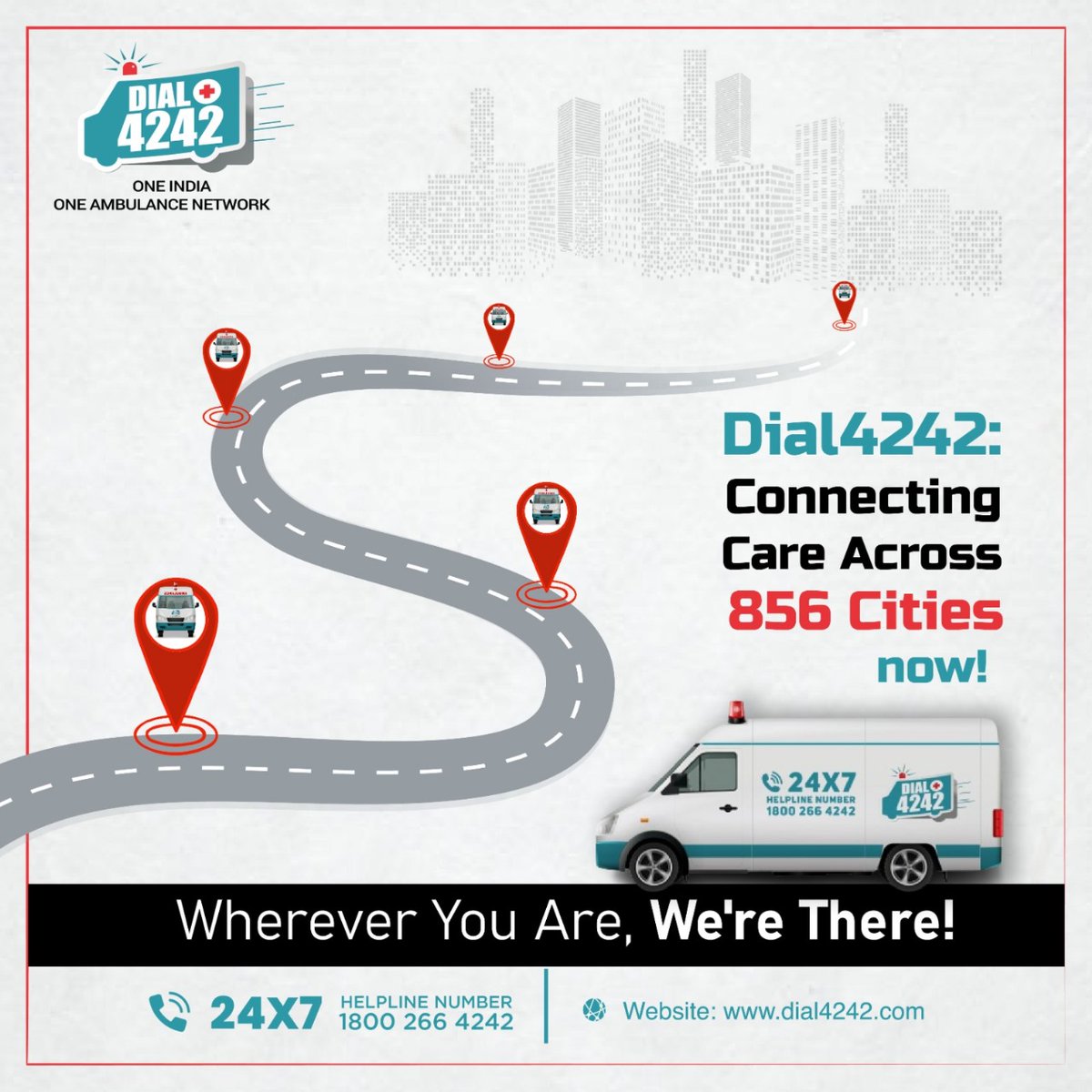 Dial4242: Linking Care Across 856 Cities📍🚑
Powered by Technology, Ready to Serve.✌️
Download the app for peace of mind wherever you go.
#Dial4242 #HealthTech #AmbulanceService