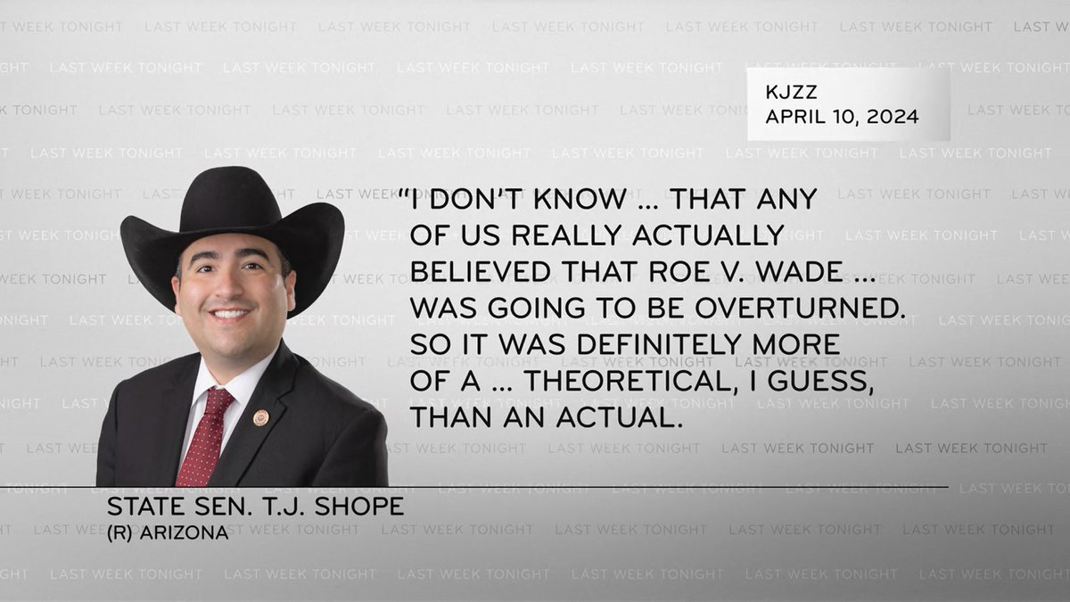 Lots of <a href="/kjzzphoenix/">KJZZ Phoenix</a> reporting in the <a href="/LastWeekTonight/">Last Week Tonight</a> segment on the Arizona Supreme Court abortion ruling this evening.

h/t <a href="/jeanclare/">Jean Clare Sarmiento</a>