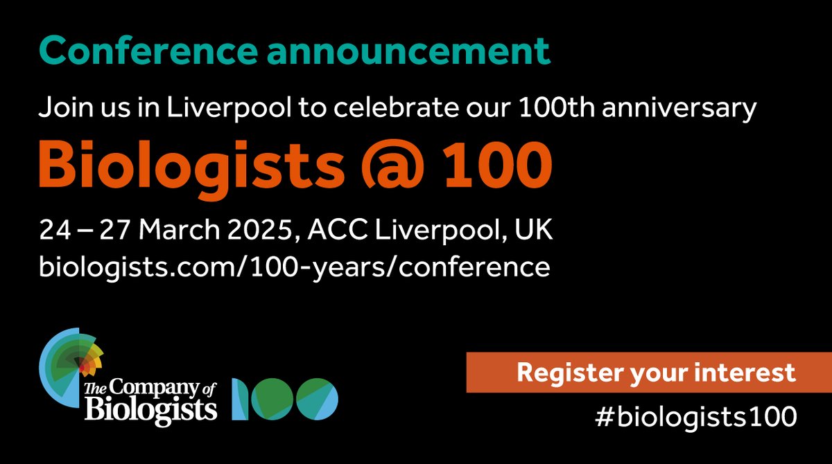 (1/3) We are excited to invite you to a unique scientific conference, celebrating our 100-year anniversary and bringing together our different communities. Find out more and register your interest to join us in March 2025 in Liverpool, UK. bit.ly/3U0Ooiq #biologists100