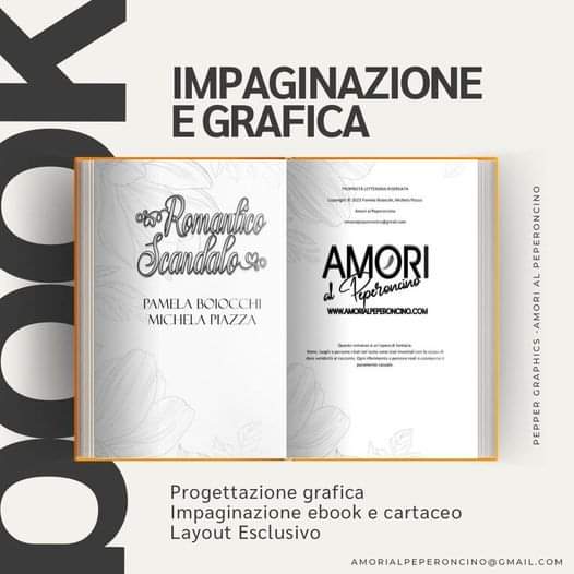 Ehi, lo sai che Amori al peperoncino realizza anche grafica? 😍
Vieni a dare un'occhiata alle nostre impaginazioni e alle stupende cover personalizzate e premade <a href="/Pepper/">Daniel P.</a> Graphics 😎😎😎
Per info e costi amorialpeperoncino@gmail.com