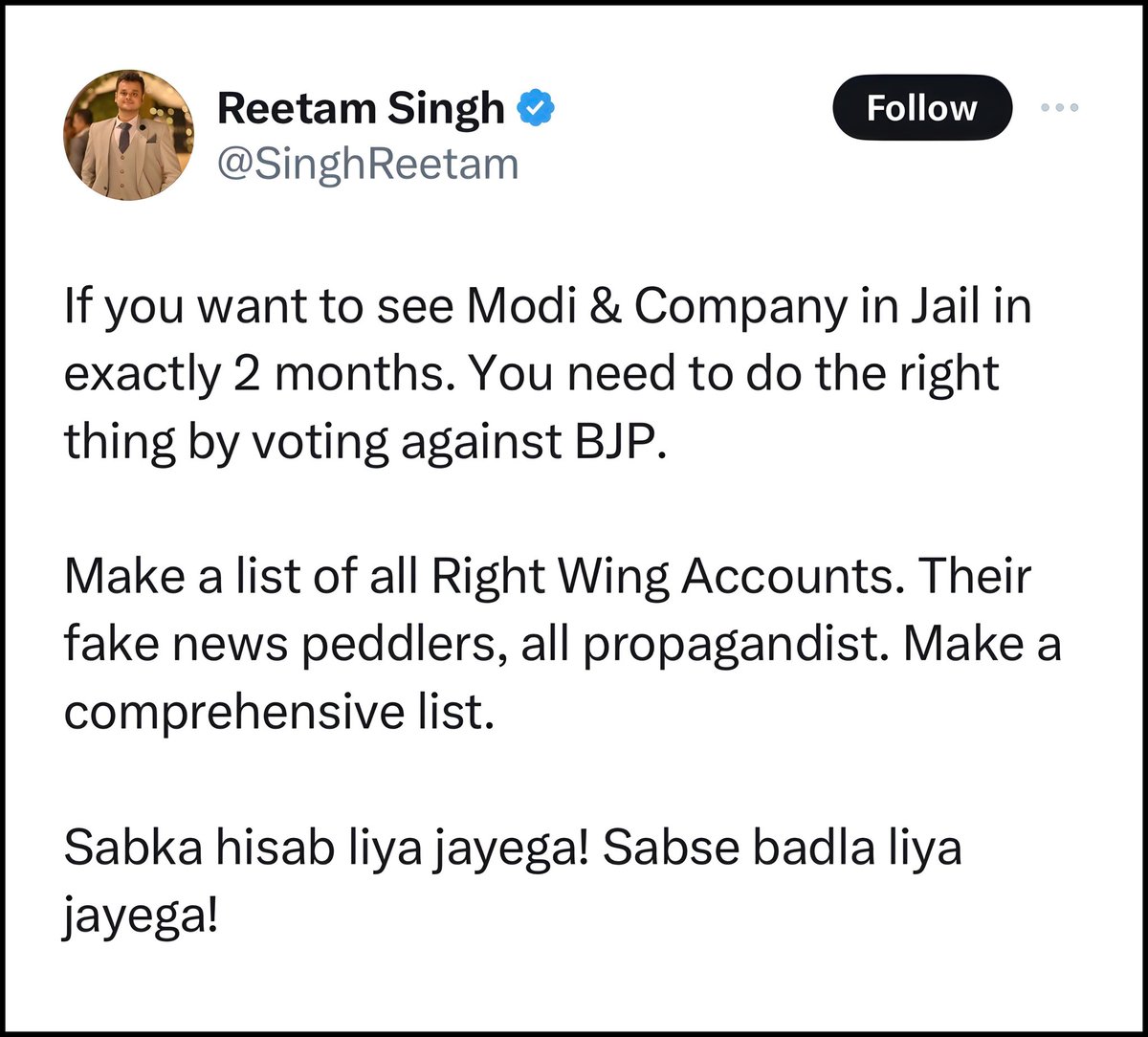 People like him say they are living under a dictatorship, a dictatorship that allows them to issue threats so openly and escape without consequences. He is hoping for a democratic govt to come to power so he can 'take revenge' against the so-called dictator and their supporters.